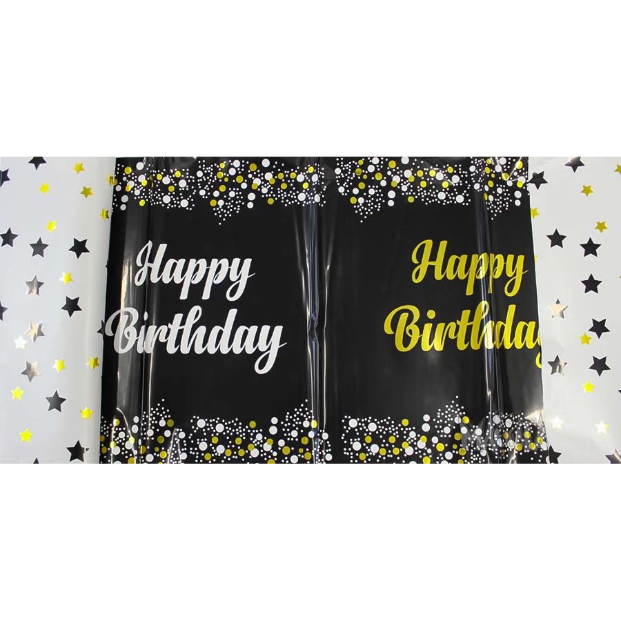Парти покривка - Happy Birthday в черен цвят