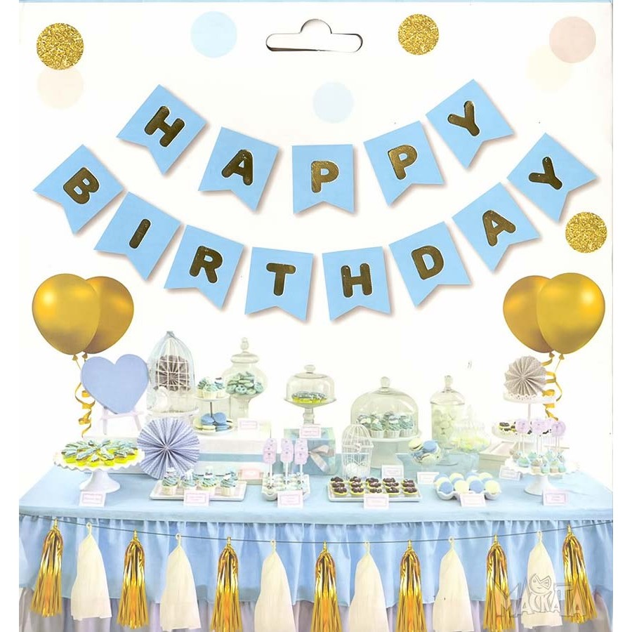 Парти украса - банер Happy Birthday в син цвят