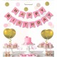 Парти украса - Банер Happy Birthday в цвят бебешко розово