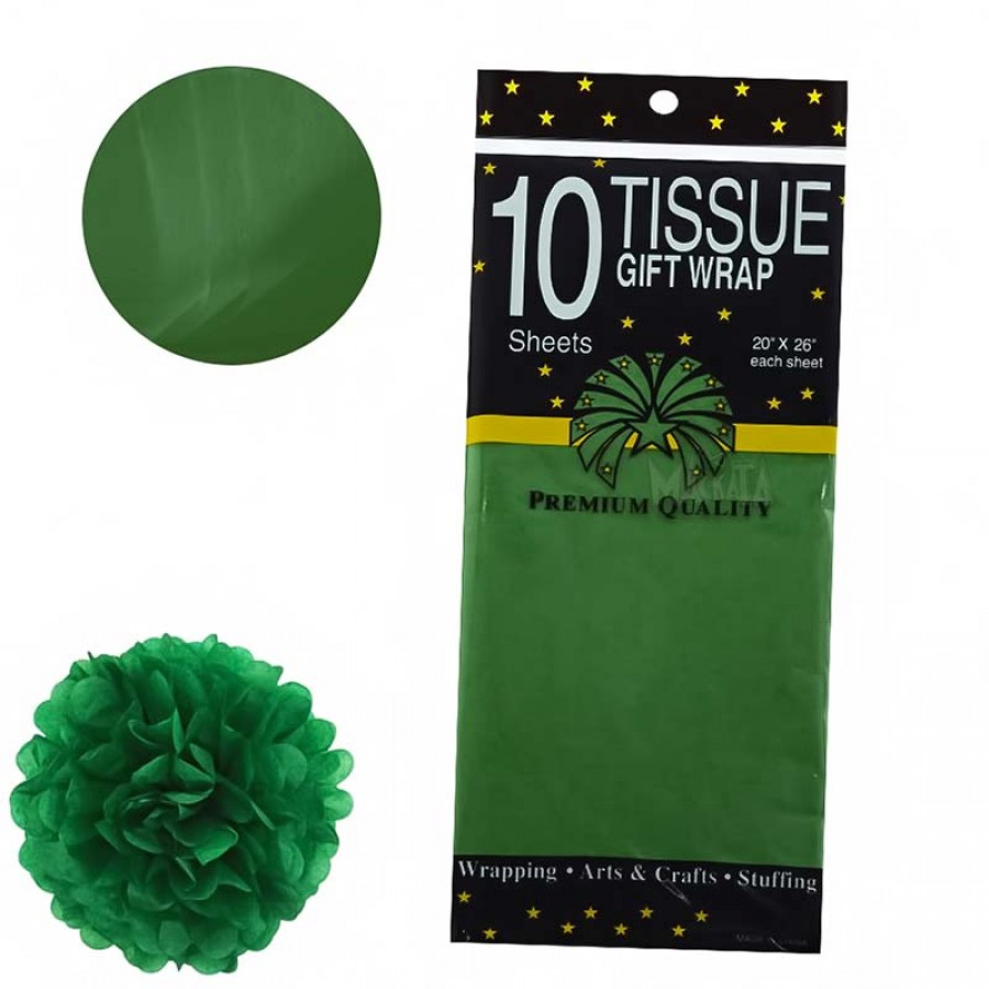 Материали за декорация - Тишу хартия в зелен цвят 10 бр