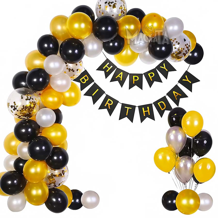 Комплект за арка от балони в сребърно, златно и черно - 113бр