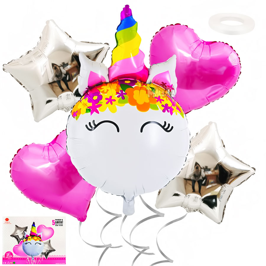 Парти сет от балони Еднорог в розов цвят - 5бр 54298