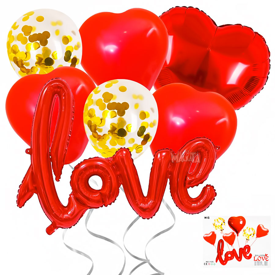 Парти сет от балони - Love в червен цвят 7бр