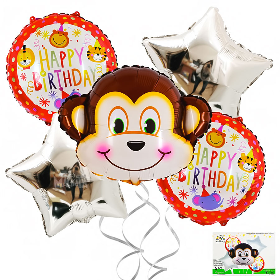 Парти сет от балони с маймунка - Джунгла парти 5бр