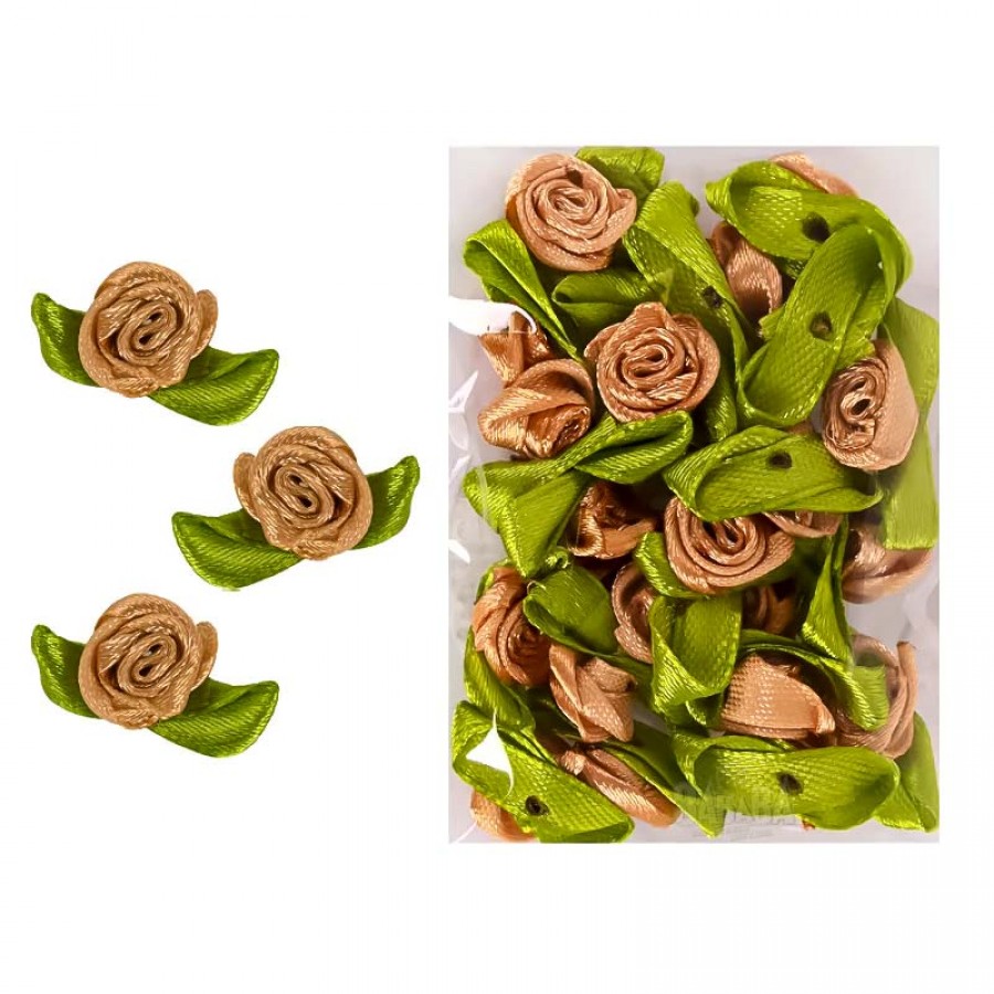 Материали за декорация - Сатенена розичка с листенца 24бр 12000