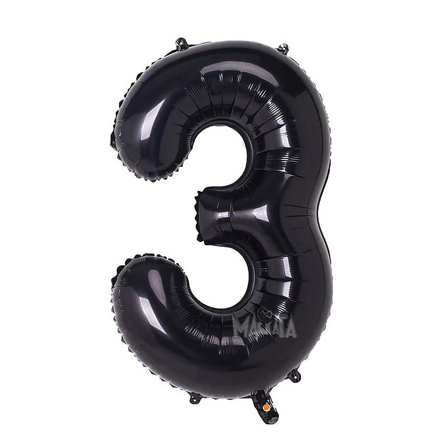 Фолиев балон цифра 3 в черен цвят