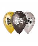 Балони с щампа - Happy Birthday металик 5бр