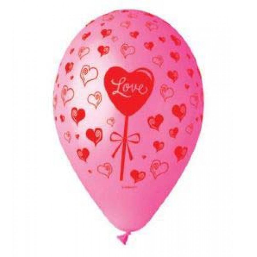 Балони с щампа сърца - Love 5бр