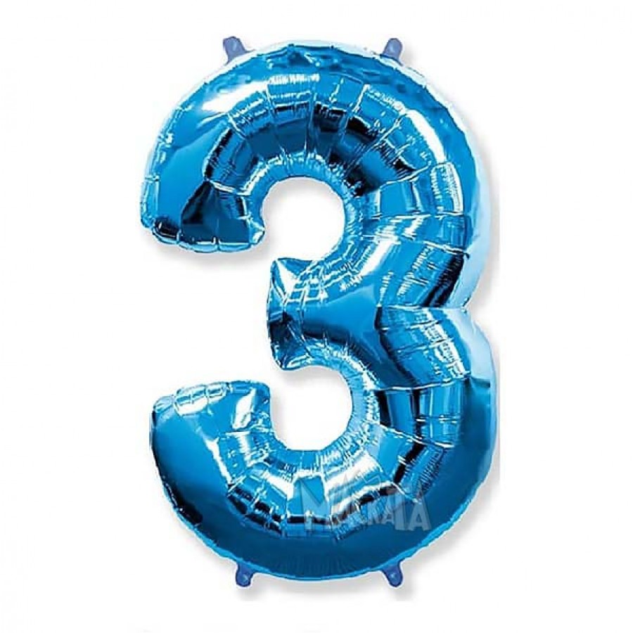 Фолиев балон цифра 3 в син цвят