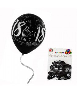 Пакет балони с щампа - Happy Birthday 18" в черен цвят 10бр