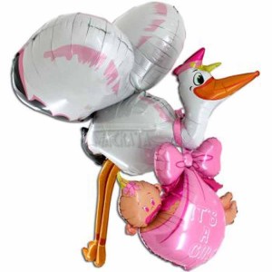 Фолиев балон щъркел с надпис - Baby Girl 