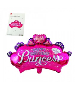 Фолиев балон - Корона с надпис Happy Birthday Princess