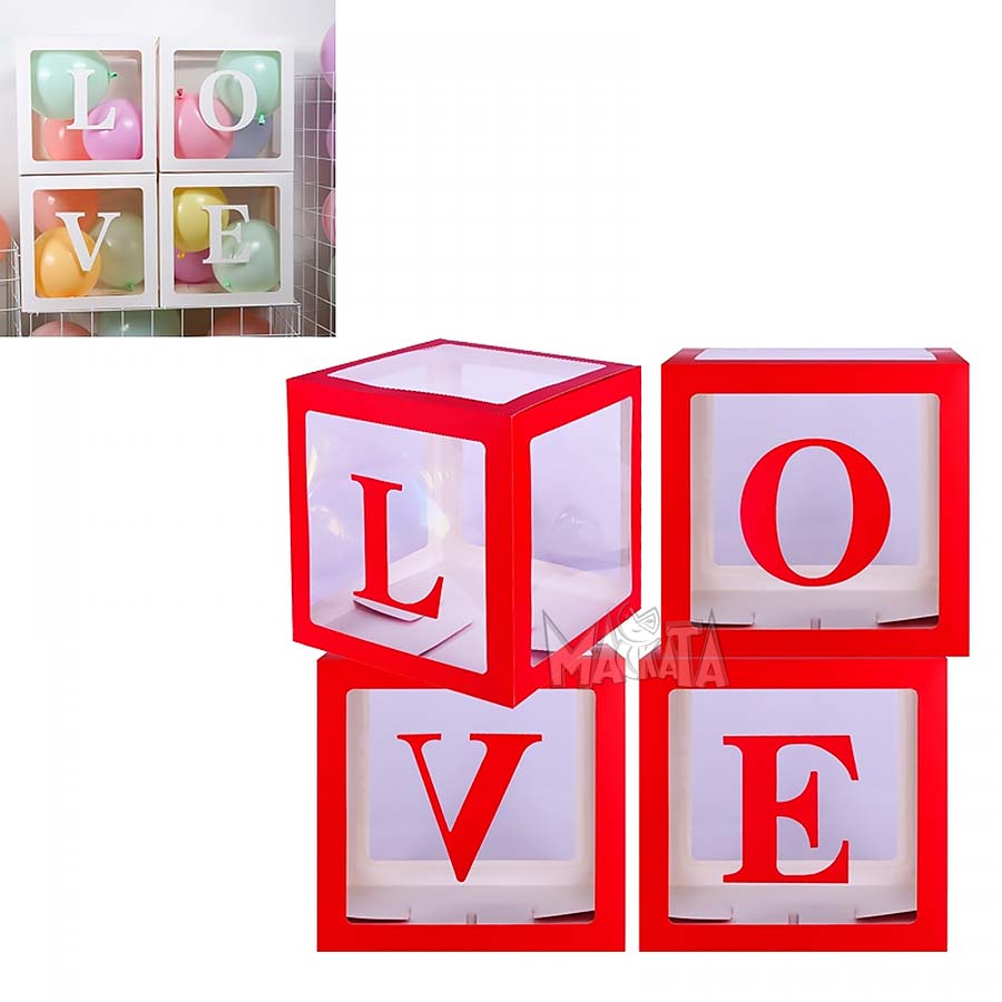 Комплект кутии за балони - Love в червен цвят