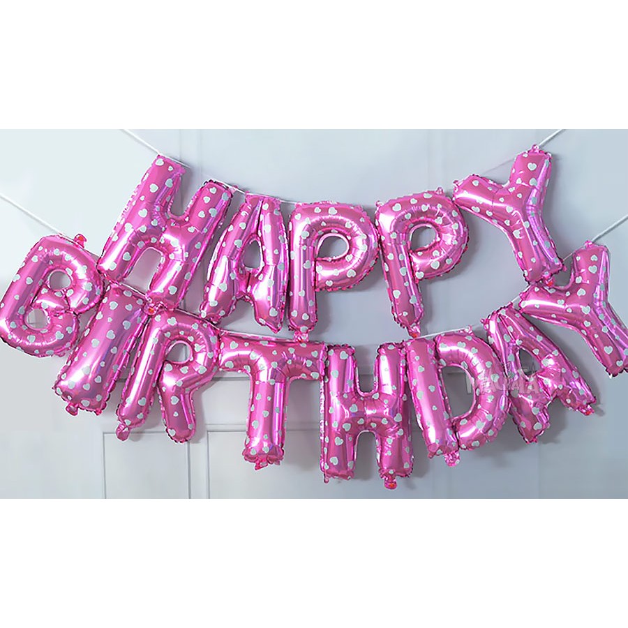 Фолиеви балони - Букви HAPPY BIRTHDAY в розов цвят на бели сърца Фолиеви балони - Букви HAPPY BIRTHDAY в розов цвят на бели сърца