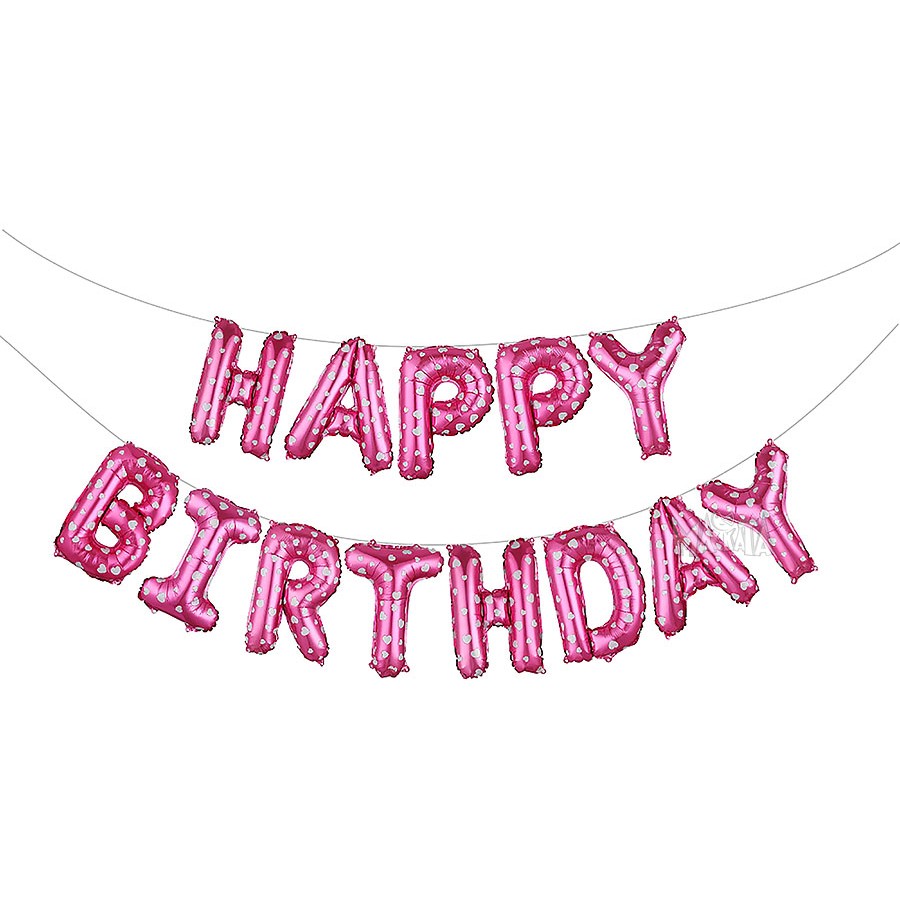 Фолиеви балони - Букви HAPPY BIRTHDAY в розов цвят на бели сърца Фолиеви балони - Букви HAPPY BIRTHDAY в розов цвят на бели сърца