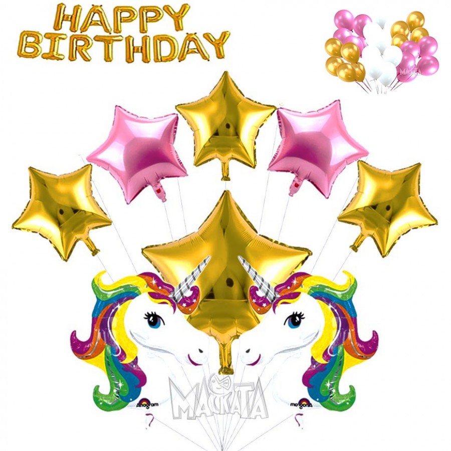 Парти сет от балони с еднорог Happy Birthday - 51бр