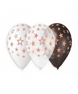 Балони с щампа на звезди - розово злато 5бр