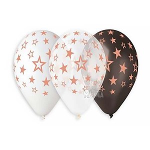 Балони с щампа на звезди - розово злато 5бр