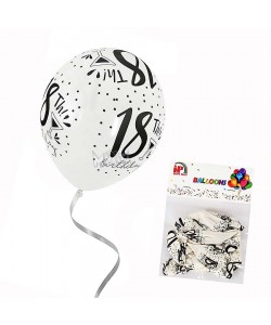 Пакет балони с щампа - Happy Birthday 18" в бял цвят 10бр