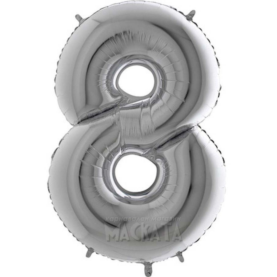 Фолиев балон цифра 8 в сребърен цвят