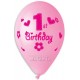 Балони за бебе момиче с щампа - Happy 1-st birthday 5бр