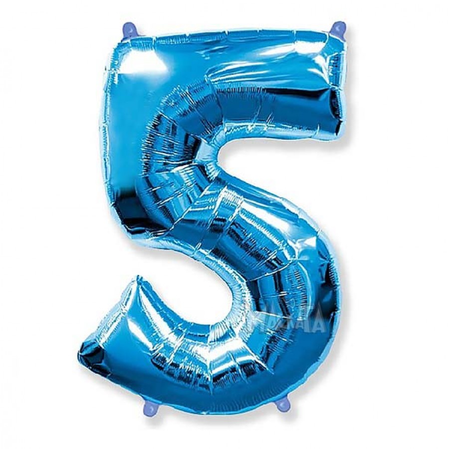 Фолиев балон цифра 5 в син цвят