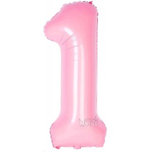 Фолиев балон цифра 1 в цвят бебешко розово