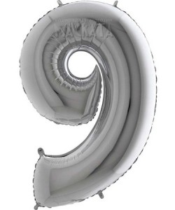 Фолиев балон цифра 9 в сребърен цвят