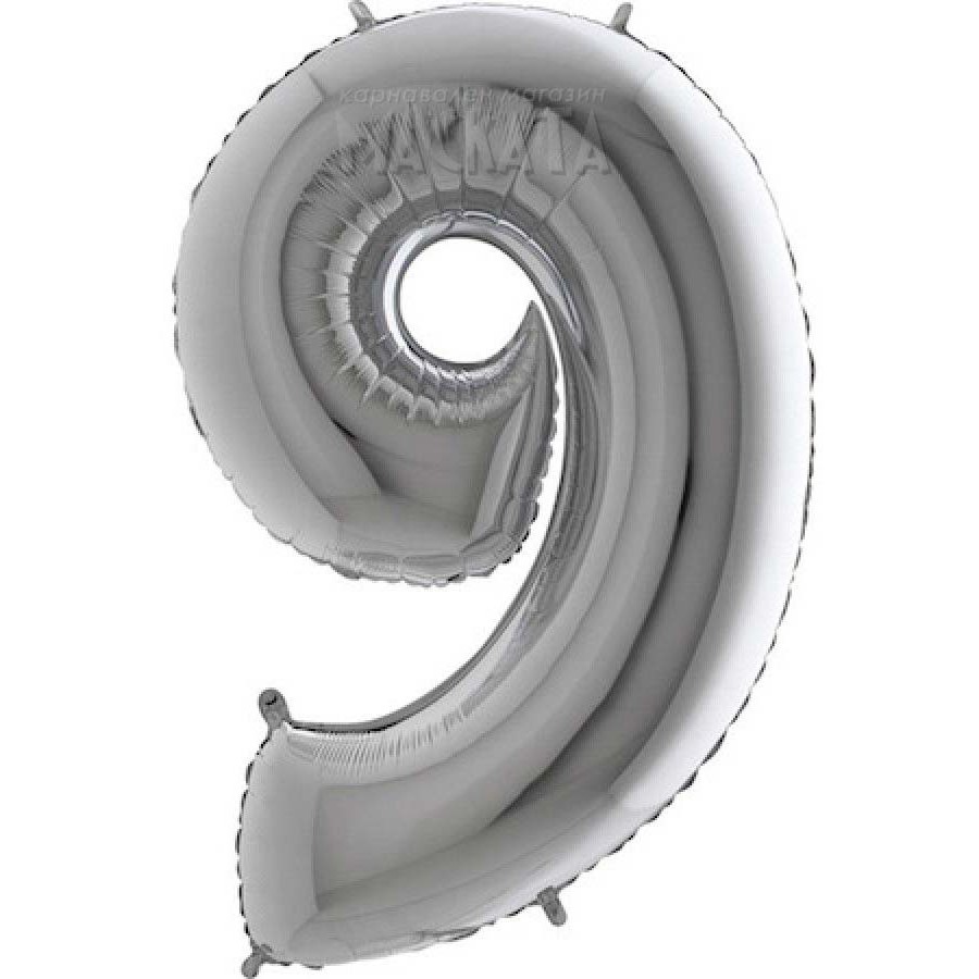 Фолиев балон цифра 9 в сребърен цвят