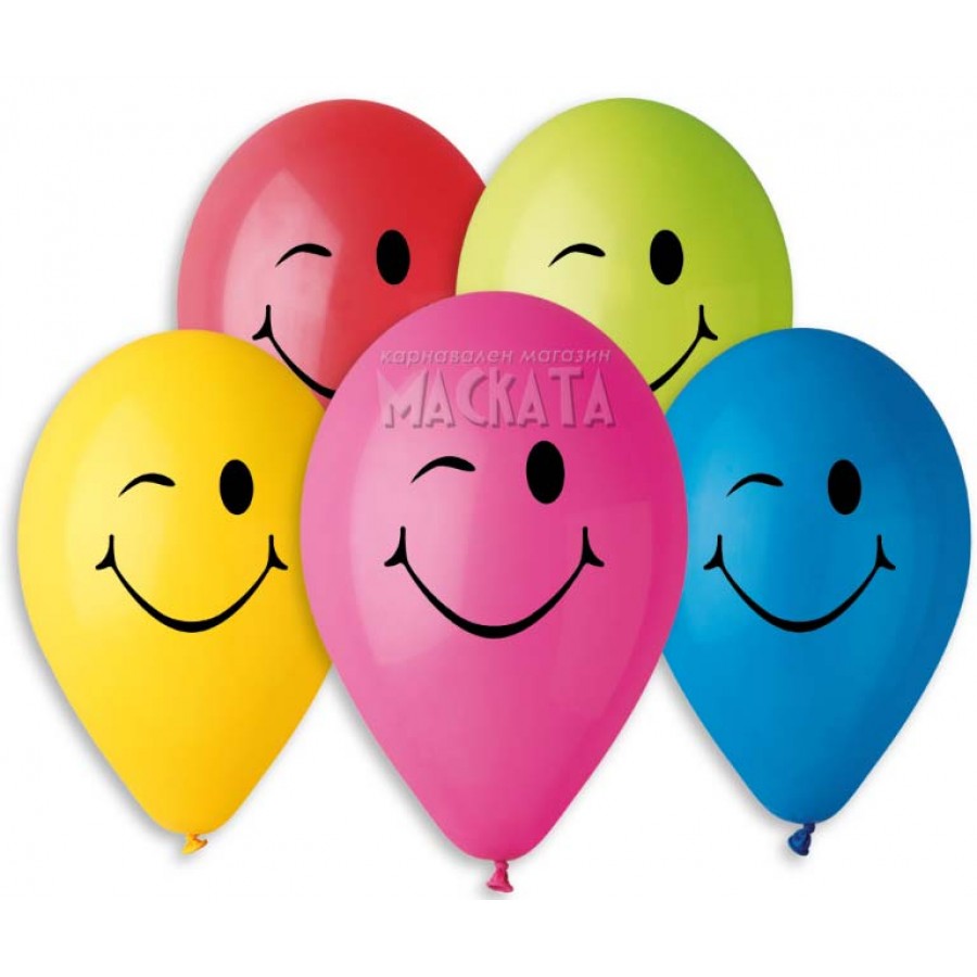 Балони с щампа - емотикони 5бр