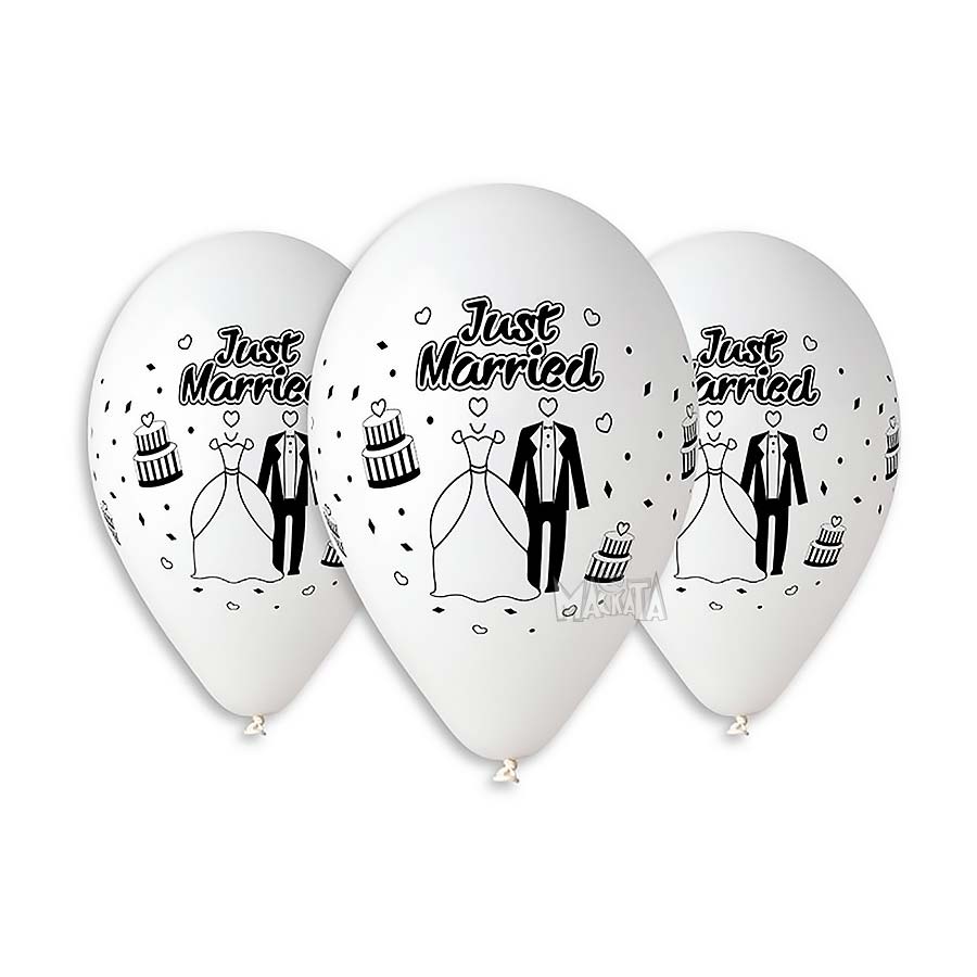 Балони с щампа за сватба - булка и младоженец 5бр