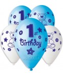 Балони за бебе момче с щампа - Happy 1-st birthday 5бр