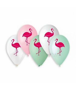 Балони с щампа - розово фламинго 5бр