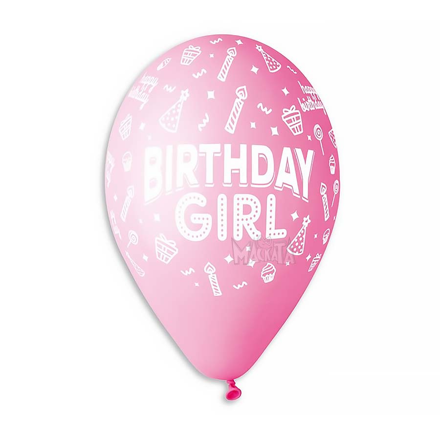 Балони с щампа - Birthday Girl 5бр Балони с щампа - Birthday Girl 5бр
