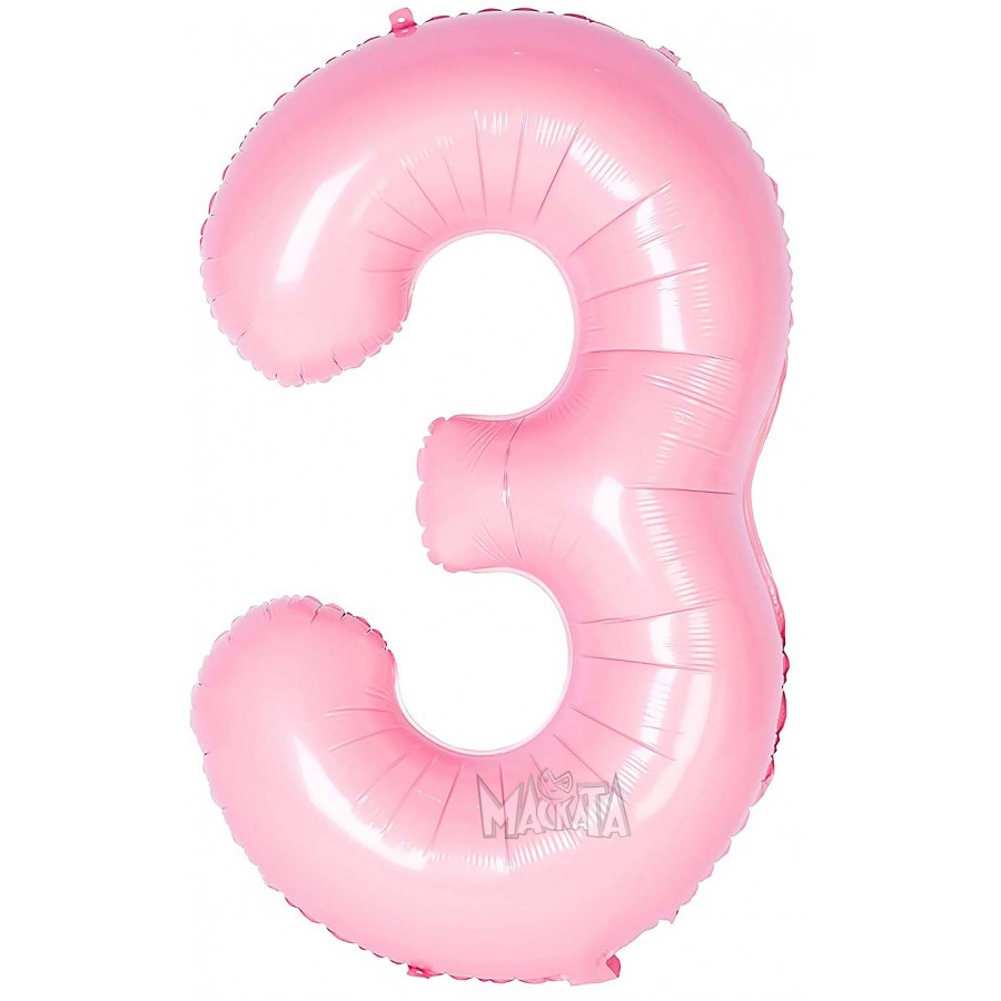 Фолиев балон цифра 3 в цвят бебешко розово