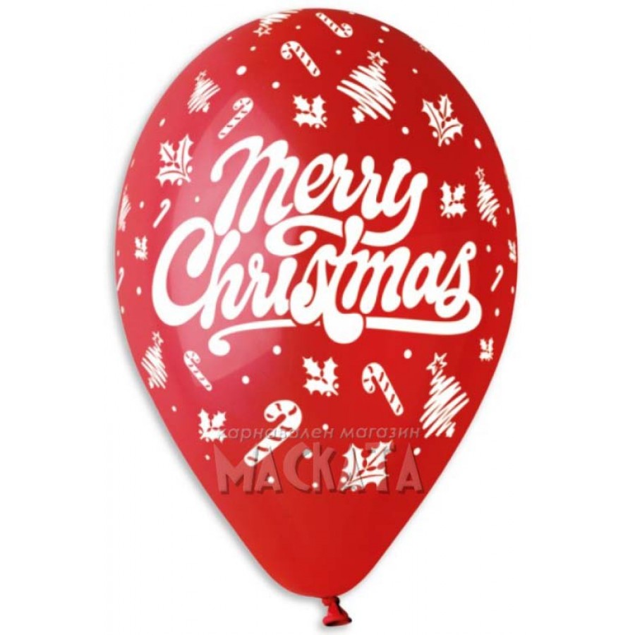 Балони с щампа - Merry Christmas 5бр