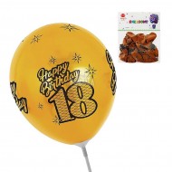 Пакет балони с щампа - Happy Birthday 18" в цвят златен металик 10бр