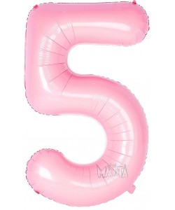 Фолиев балон цифра 5 в цвят бебешко розово