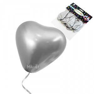 Пакет балони хром металик - сърце в цвят сребро