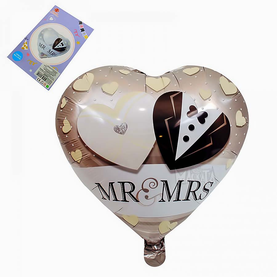 Фолиев балон сърце за сватба - MR&MRS Фолиев балон сърце за сватба - MR&MRS