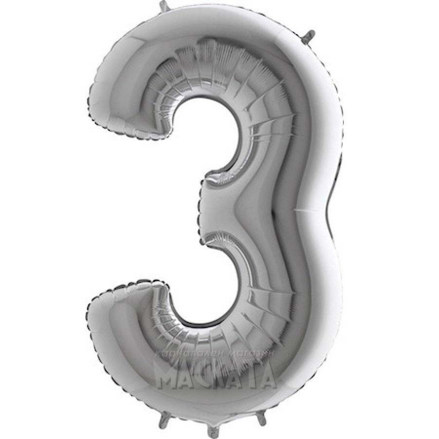 Фолиев балон цифра 3 в сребърен цвят