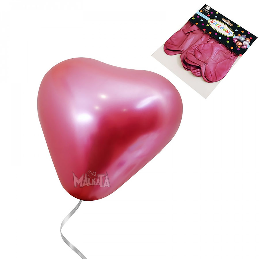 Пакет балони хром металик - сърце в цвят бордо