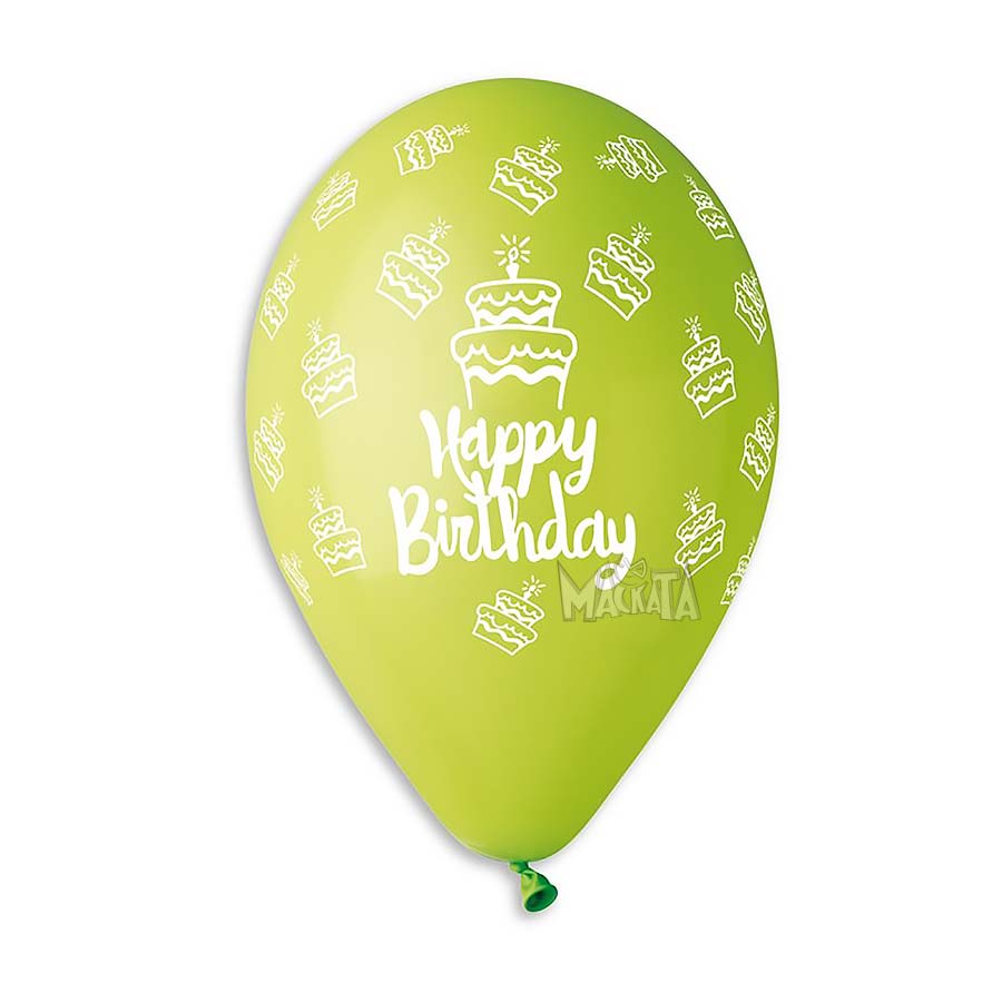 Балони с щампа - Happy Birthday с тортички 5бр