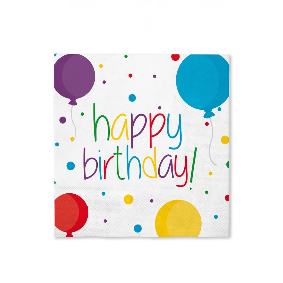 16 бр Салфетки за Рожден ден 33 x 33 см - Happy Birthday 16 бр Салфетки за Рожден ден 33 x 33 см - Happy Birthday