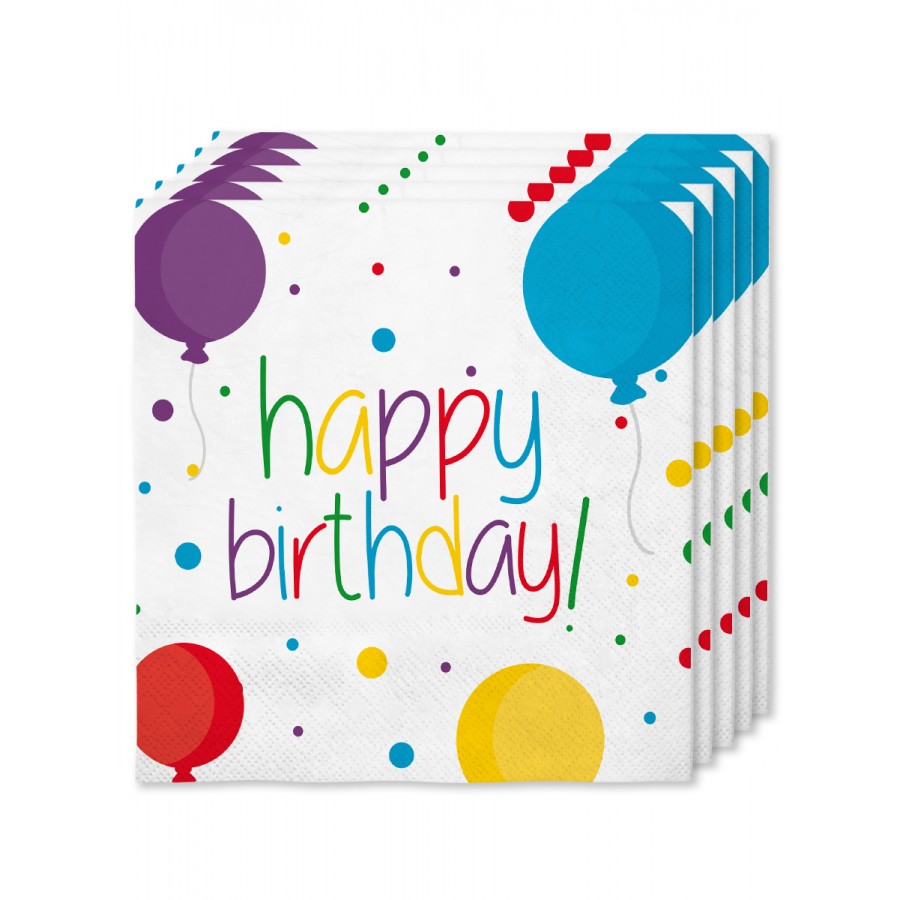 16 бр Салфетки за Рожден ден 33 x 33 см - Happy Birthday 16 бр Салфетки за Рожден ден 33 x 33 см - Happy Birthday