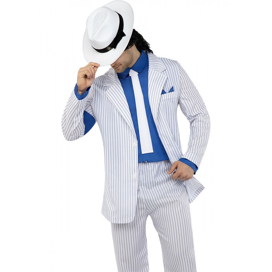 Костюм на Майкъл Джексън – Smooth Criminal Мъж облечен в бял костюм на Майкъл Джексън Smooth Criminal с шапка и сако