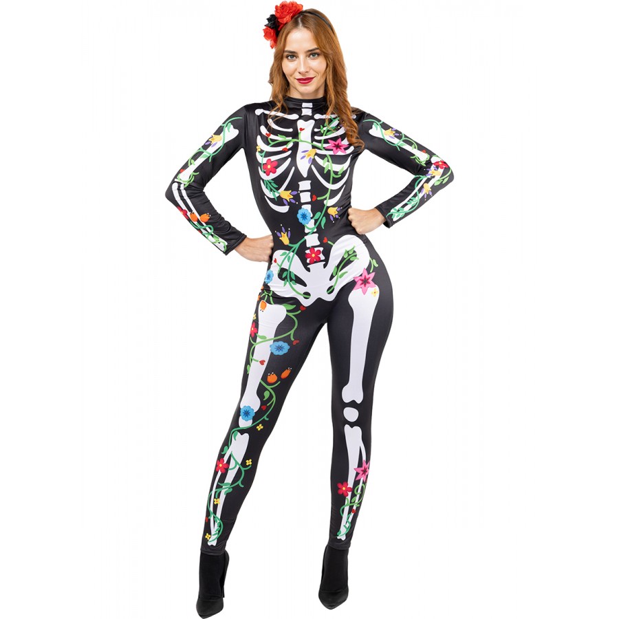 Костюм Катринa скелет Día de los Muertos за жени Костюм Катринa скелет Día de los Muertos за жени