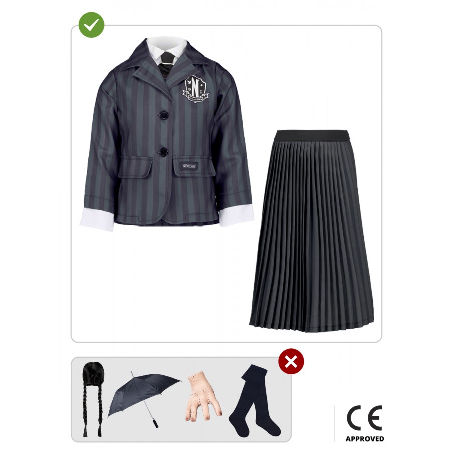 Костюм на Сърдитата дъщеря Wednesday Addams за момиче Костюм на Сърдитата дъщеря Wednesday Addams за момиче