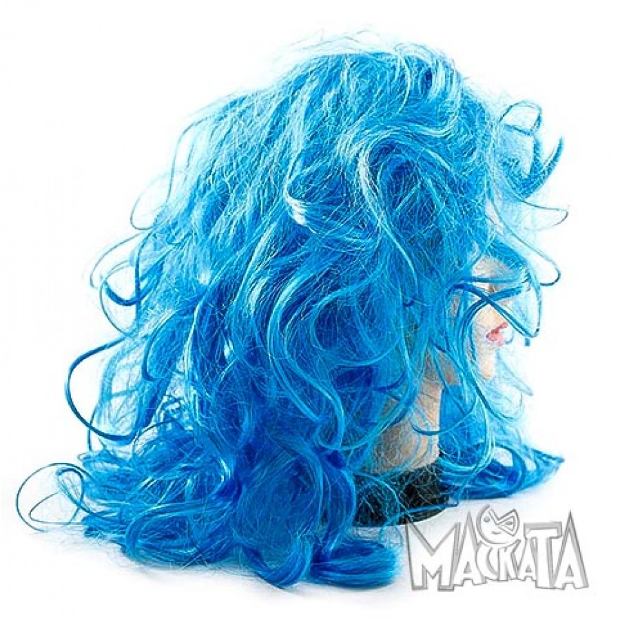 Синя къдрава перука