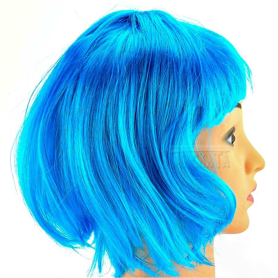 Къса синя перука тип каре